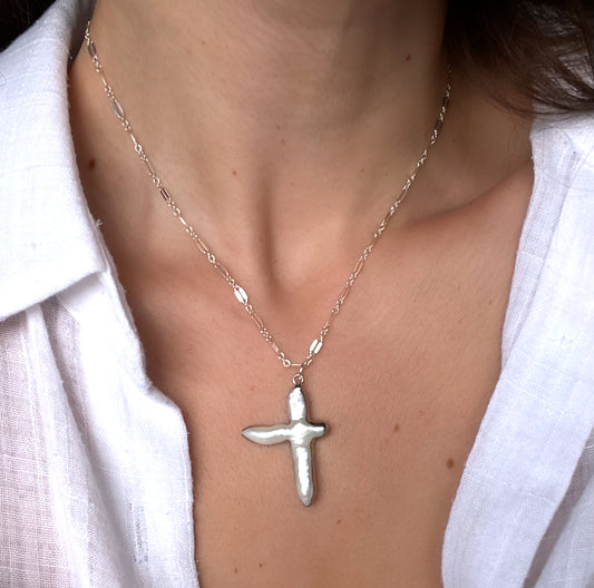 Silver Strand Cross Necklace